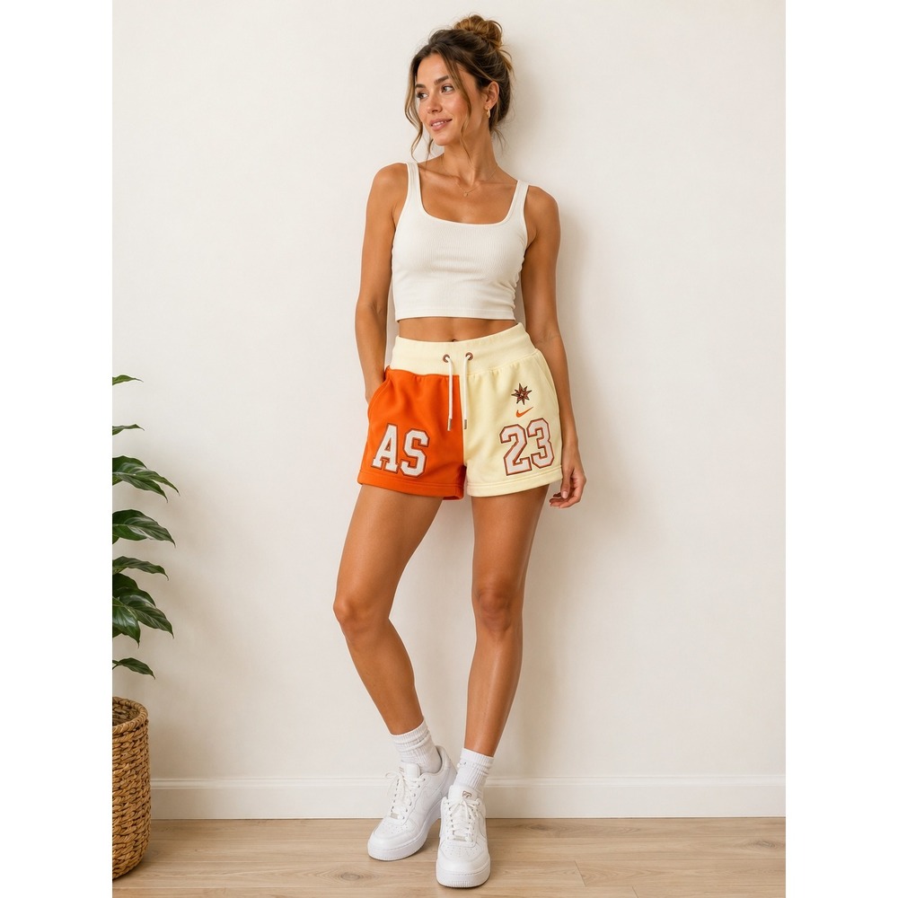 Nike WNBA All-Star Game 2023 Fleece Shorts Split Color Orange Cream Small